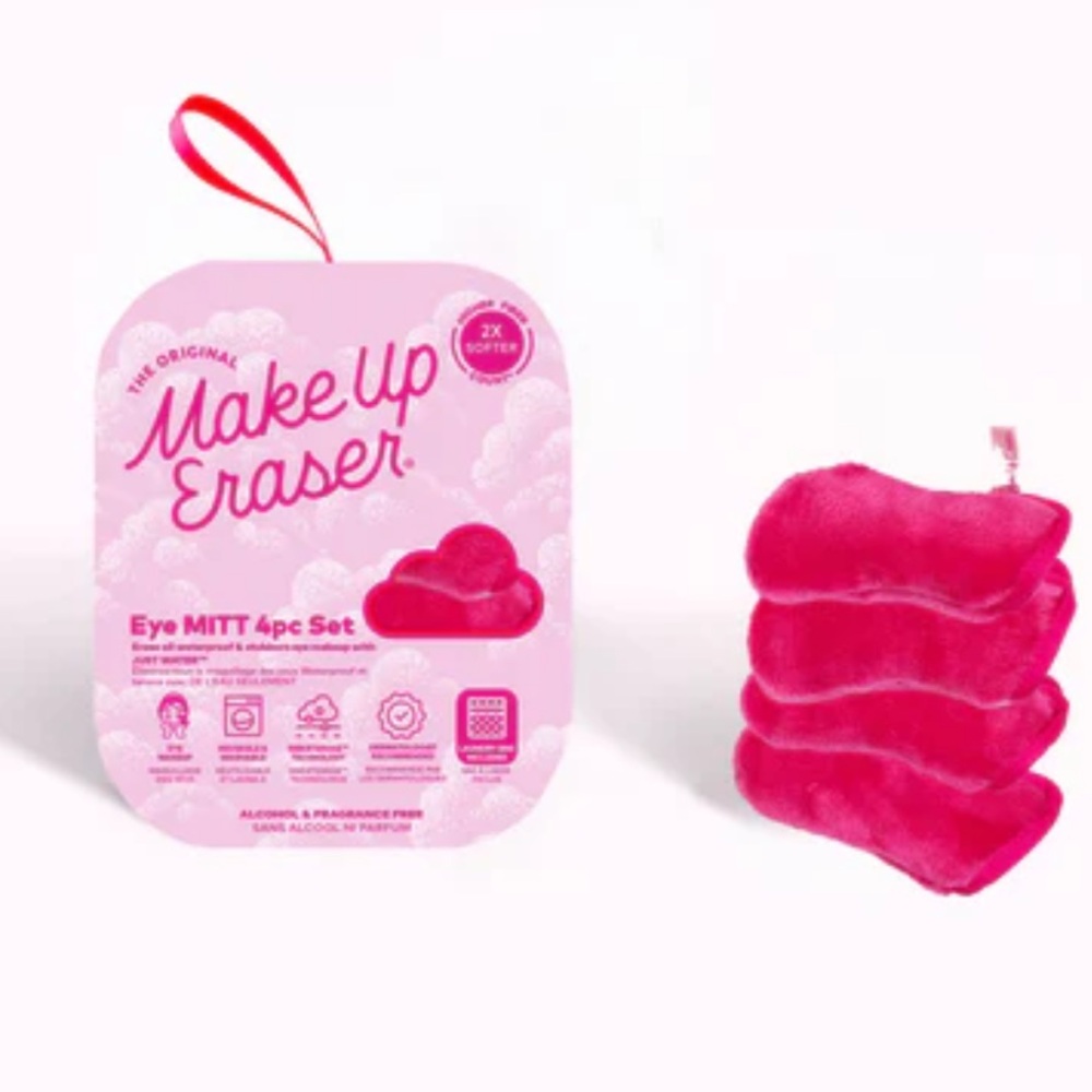 MAKEUP ERASER EYE MITT 4CT | EYE MAKEUP REMOVER Bold Pink New in Box
